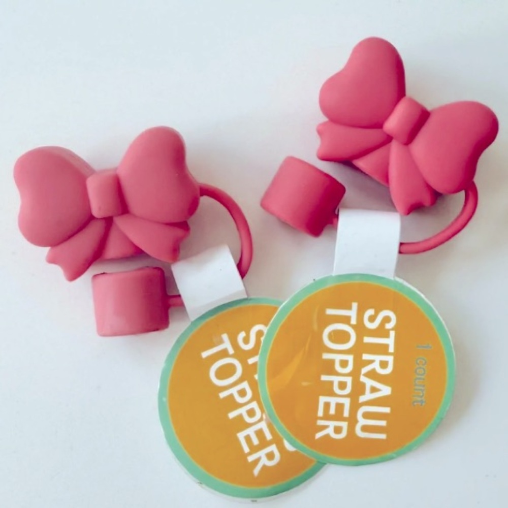 Coquette Novelty Straw Topper: Pink Bow Set of 2